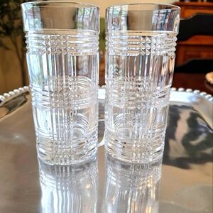RALPH LAUREN Glen Plaid Highball Crystal Glasses Vintage set of 2